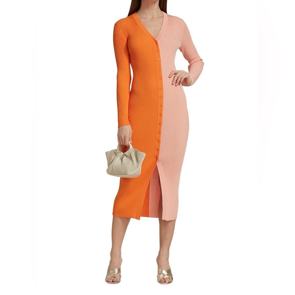 STAUD Shoko Colorblock Body-Con Sweaterdress | Small Persimmon Orange
